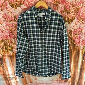 Old Navy Plaid Long Sleeve Button Down Shirt Navy Green Check Flannel Men’s XL